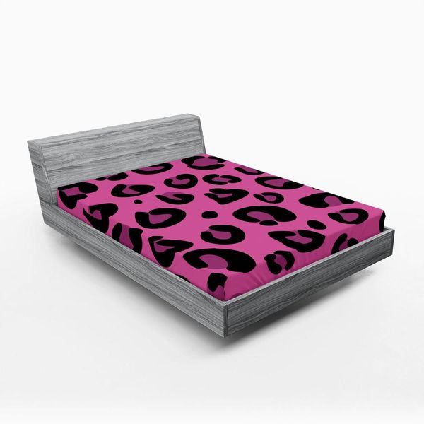 Abakuhaus Lenzuolo Con Angoli Rosa Shocking, Motivo Leopardato, Forme Astratte, Tema Safari Selvaggio Nella Giungla, 90 X 190 Cm, Nero E Rosa-image