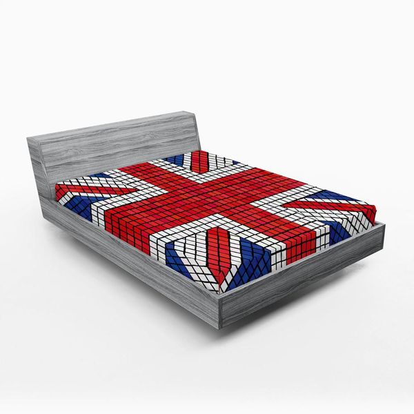 Abakuhaus Lenzuolo Con Angoli Union Jack, Design Ispirato Alle Piastrelle A Mosaico, Bandiera Britannica, Identità Nazionale, Cultura, 135 X 190 Cm, Blu Reale, Bianco, Rosso-image