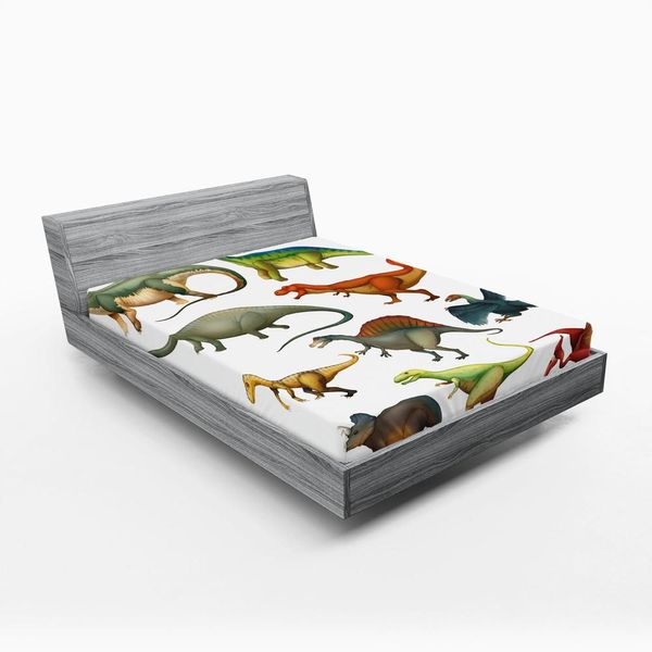 Abakuhaus Lenzuolo Con Angoli Dinosauri, Vari Animali Preistorici Del Giurassico Cartoon Collection Mammiferi, 120 X 190 Cm, Multicolore-image