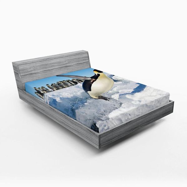 Abakuhaus Lenzuolo Con Angoli Penguin, Penguins Pole Wildlife Nuotare Volare Ballare Famiglie Iceberg Dell'antartide, 180 X 200 Cm, Multicolore-image