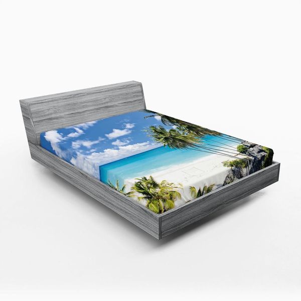Abakuhaus Lenzuolo Con Angoli Estivo, Bottom Bay Barbados Beach Palme Tropicali Ocean Holiday Paradise Coast Charm Immagine, 150 X 190 Cm, Multicolore-image