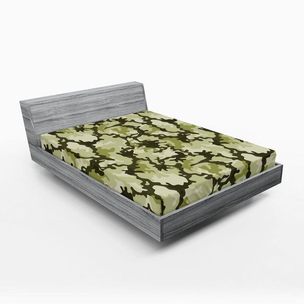 Abakuhaus Lenzuolo Con Angoli Camo, Motivo Su Sfondo Verde - Design Naturale Bosco Selvaggio, 150 X 190 Cm, Verde Chiaro Verde Scuro-image