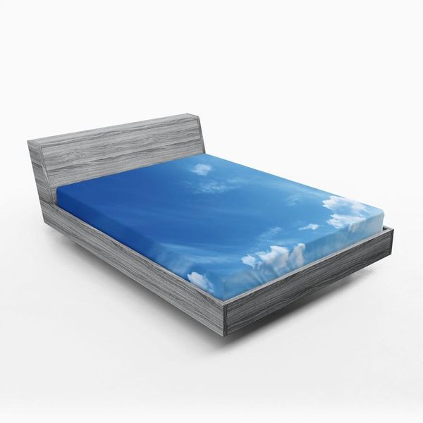 Abakuhaus Lenzuolo Con Angoli, Cielo Blu, Raggi Di Sole Ispiratori E Nuvole, Temi Ambientali, Immagine Idilliaca, 150 X 190 Cm, Blu E Bianco-image