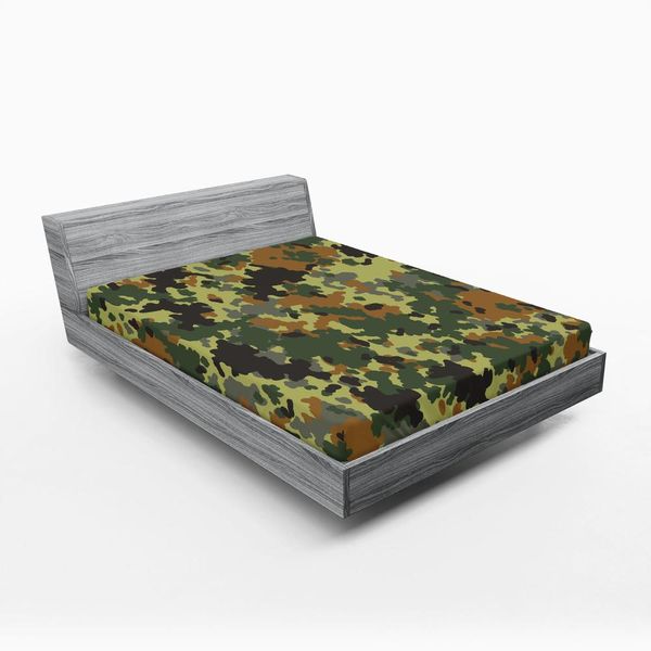 Abakuhaus Lenzuolo Con Angoli Camo, Classico Motivo Mimetico Tedesco Forest Jungle Colors Design, 140 X 200 Cm, Verde Marrone Verde Scuro-image
