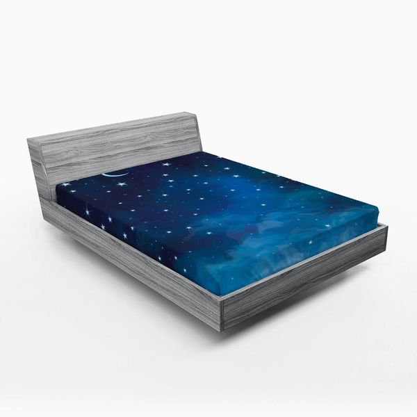 Abakuhaus Lenzuolo Con Angoli, Illustrazioni Astratte Notturne Con Stelle E Costellazione Della Luna Crescente, 90 X 200 Cm, Blu Scuro-image