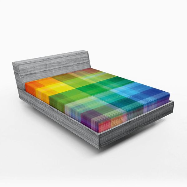Abakuhaus Lenzuolo Con Angoli Rainbow, Design Retrò A Quadri Color Arcobaleno, Motivo Geometrico Multicolore, 90 X 200 Cm, Multicolore-image