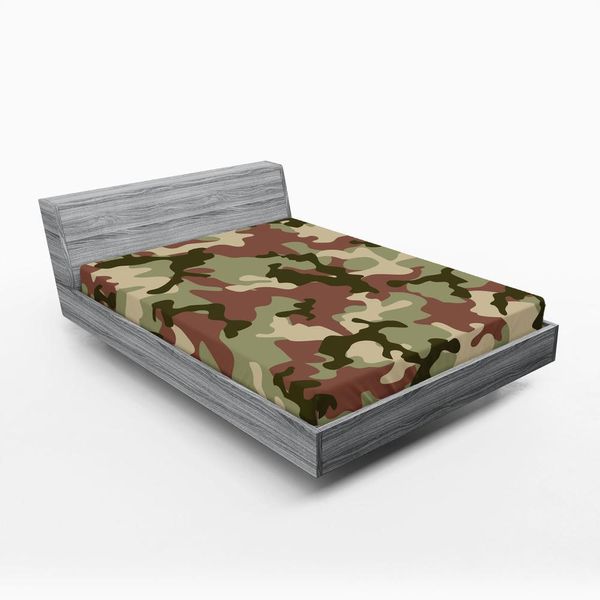 Abakuhaus Lenzuolo Con Angoli Camo, Illustrato Con Mimetico Verde In Forest Colors Hunter Combat, 180 X 200 Cm, Verde Scuro Verde Militare-image