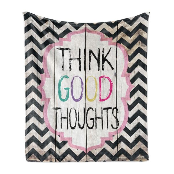 Abakuhaus Coperta In Morbido Pile Di Flanella Con Proverbio, Pensieri Positivi E Lettere Colorate Arcobaleno Su Linee A Zig Zag Chevron, 175 X 230 Cm, Multicolore-image