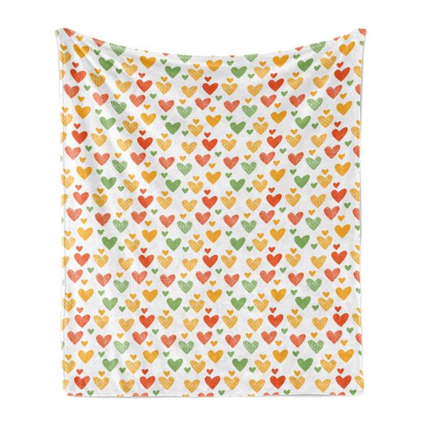 Abakuhaus Valentine Morbida Coperta In Pile Di Flanella, Motivo Colorato Continuo Cuori Irregolari Tratteggiati, 175 X 230 Cm, Calendula Verde Pistacchio-image