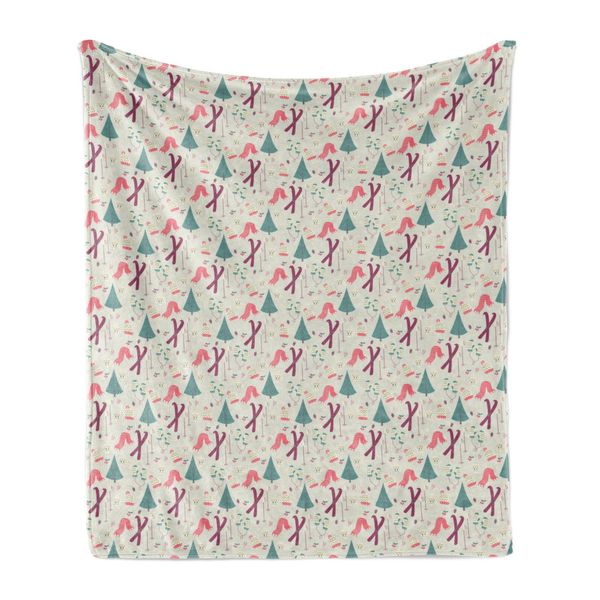 Abakuhaus Coperta In Morbido Pile Flanella Con Motivo Sciistico, Sciarpa Colorata A Tema Invernale, Guanti, Berretto E Accessori Da Sci, 175 X 230 Cm, Verde Chiaro Multicolore-image