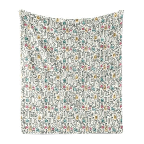 Abakuhaus Coperta Etnica In Morbido Pile Di Flanella, Tema Folk Magic Con Bottiglie Gitane E Cristalli Preziosi Alchemy Energy, 175 X 230 Cm, Avorio E Multicolore-image