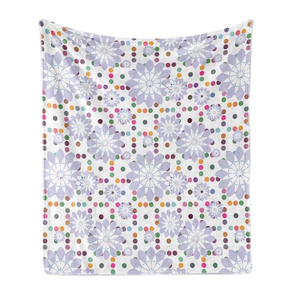 Abakuhaus Coperta In Morbido Pile Di Flanella Con Motivi Floreali, Motivi Floreali Astratti Naturali Con Pois Colorati, 175 X 230 Cm, Multicolore Viola-image