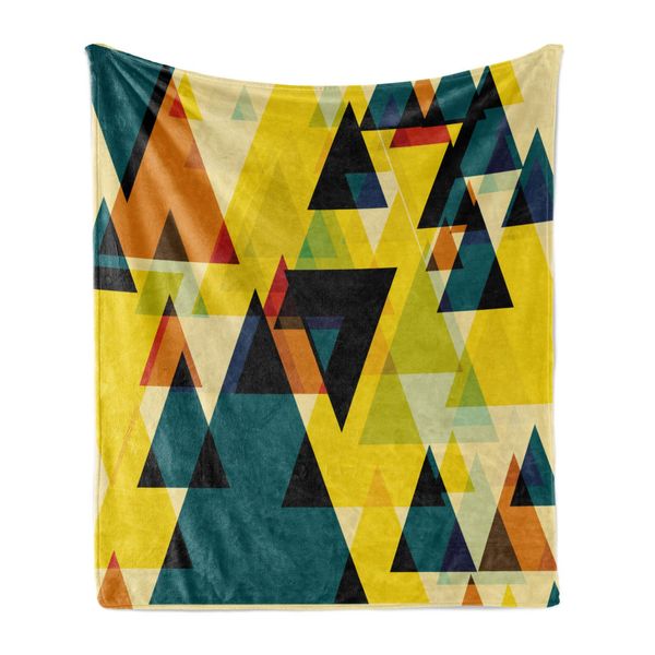 Abakuhaus Coperta In Pile Di Flanella Morbida Geometrica, Triangoli Moderni, Forme Tridimensionali Fantasiose, 175 X 230 Cm, Giallo Terra E Multicolore-image