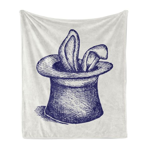 Abakuhaus Coniglio Morbida Coperta In Flanella E Pile, Illustrazione A Matita Di Un Coniglio Con Un Cappello Da Mago Articolo Arte Effimera, 175 X 230 Cm, Blu Navy Cocco-image