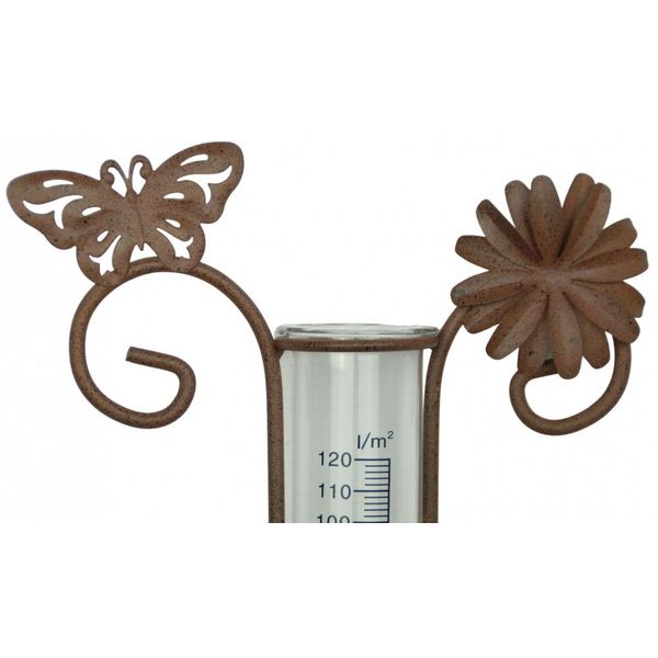 Pluviometro Con Fiore E Farfalla Di Circa 120 Cm - Decorazione Da Giardino-image