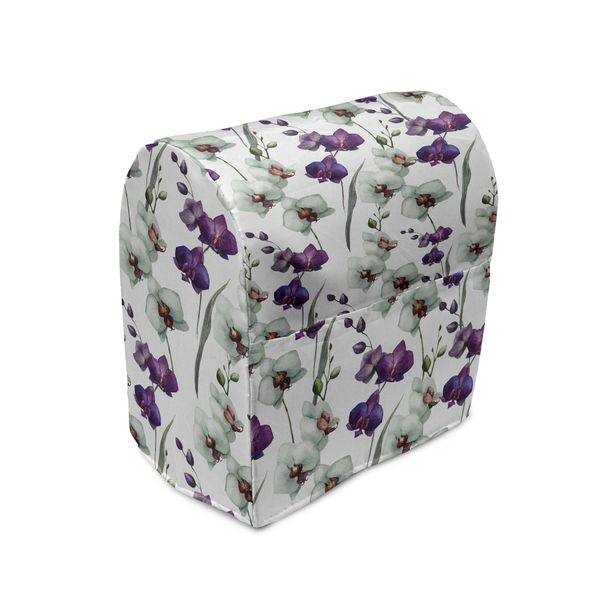 Abakuhaus Copertura Per Frullatore A Immersione Con Motivi Floreali Acquerellati, Wild Orchid Bloom, Custodia Per Utensili Da Cucina Con Tasche, 36 X 39 X 24 Cm, Viola E Bianco-image