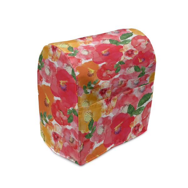 Abakuhaus Copri Frullatore A Immersione Con Motivo Floreale, Fiori Acquerellati, Custodia Per Elettrodomestici Da Cucina Con Tasche, 36 X 39 X 24 Cm, Rosso E Arancione-image