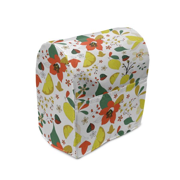 Abakuhaus Copertura Per Frullatore Da Tavolo, Foglie Di Limone Primaverili, Custodia Per Utensili Da Cucina Con Tasche, 36 X 39 X 24 Cm, Rosso, Giallo, Verde Bosco-image