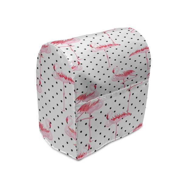 Copertura Per Frullatore Retrò Abakuhaus, Pois Con Fenicotteri, Custodia Per Elettrodomestici Da Cucina Con Tasche, 36 X 39 X 24 Cm, Rosa Pallido E Bianco-image