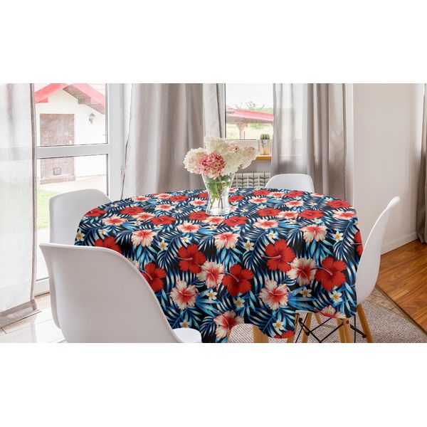 Abakuhaus Tovaglia Rotonda Tropicale, Hibiscus Plumeria, Tovaglia Circolare Per Sala Da Pranzo, Decorazione Cucina, 150 Cm, Multicolore-image