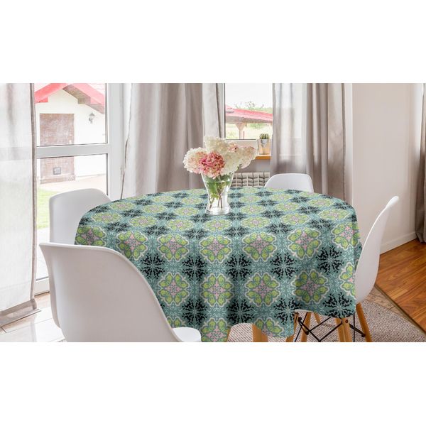 Abakuhaus Tovaglia Rotonda Con Motivi Floreali, Ispirata Alle Piastrelle Mediterranee, Tovaglia Circolare Per Decorare La Sala Da Pranzo E La Cucina, 150 Cm, Multicolore-image