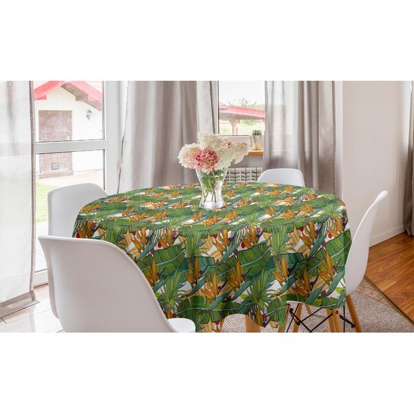 Abakuhaus Tovaglia Rotonda Esotica, Fogliame Tropicale Estivo Artistico, Tovaglia Circolare Per Sala Da Pranzo, Decorazione Cucina, 150 Cm, Multicolore-image