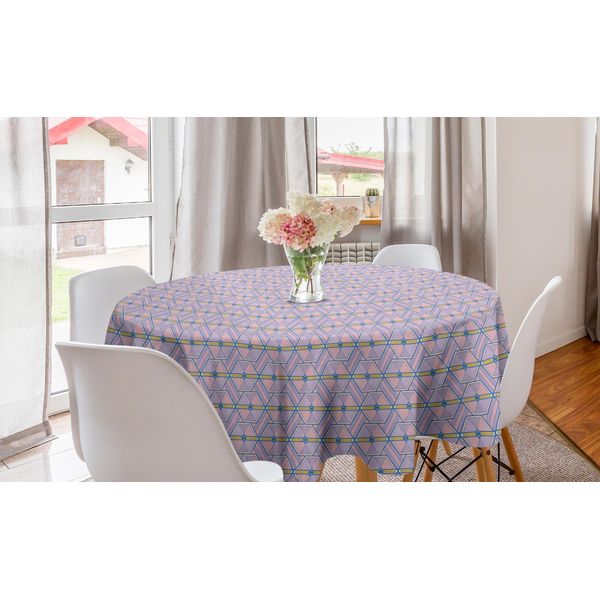 Abakuhaus Tovaglia Geometrica Rotonda, Esagoni, Tovaglia Circolare Per Sala Da Pranzo, Decorazione Cucina, 150 Cm, Rosa Lilla-image