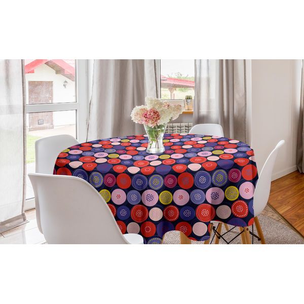 Abakuhaus Tovaglia Rotonda Astratta, Cerchi E Punti, Tovaglia Rotonda Per Sala Da Pranzo, Decorazione Cucina, 150 Cm, Multicolore-image