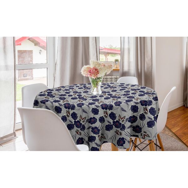 Abakuhaus Tovaglia Rotonda Con Motivi Floreali, Motivi Digitali Farfalle, Tovaglia Circolare Per Sala Da Pranzo, Decorazione Cucina, 150 Cm, Color Tortora Chiaro-Crema-image