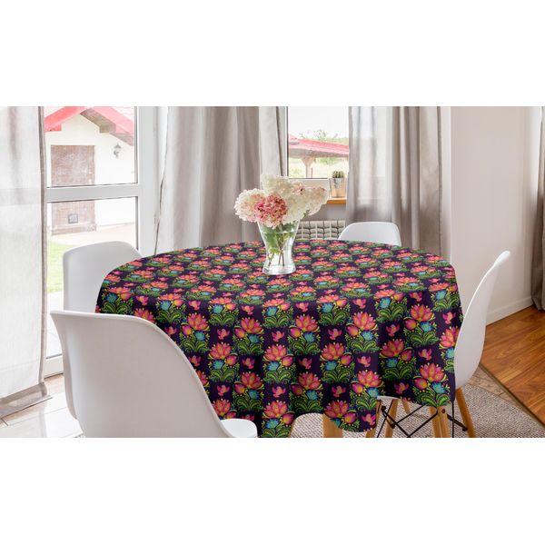 Abakuhaus Tovaglia Rotonda Con Motivi Floreali, Tovaglia Decorativa Con Motivi Floreali, Tovaglia Rotonda Per Sala Da Pranzo E Cucina, 150 Cm, Viola Scuro E Multicolore-image