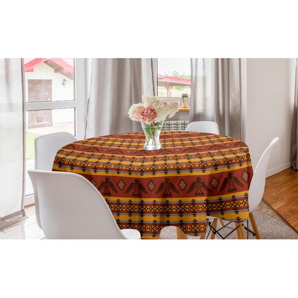 Abakuhaus Tovaglia Rotonda Tribale, Motivi Indigeni, Tovaglia Circolare Per Sala Da Pranzo, Decorazione Cucina, 150 Cm, Cannella, Calendula, Grigio-image
