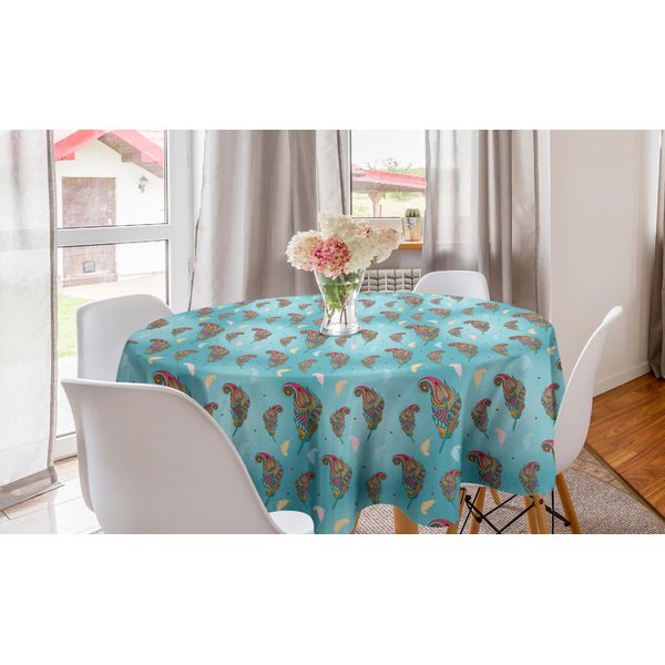Abakuhaus Tovaglia Rotonda Bohemien, Piume, Tovaglia Circolare Per Sala Da Pranzo, Decorazione Per Cucina, 150 Cm, Seafoam Multicolor-image
