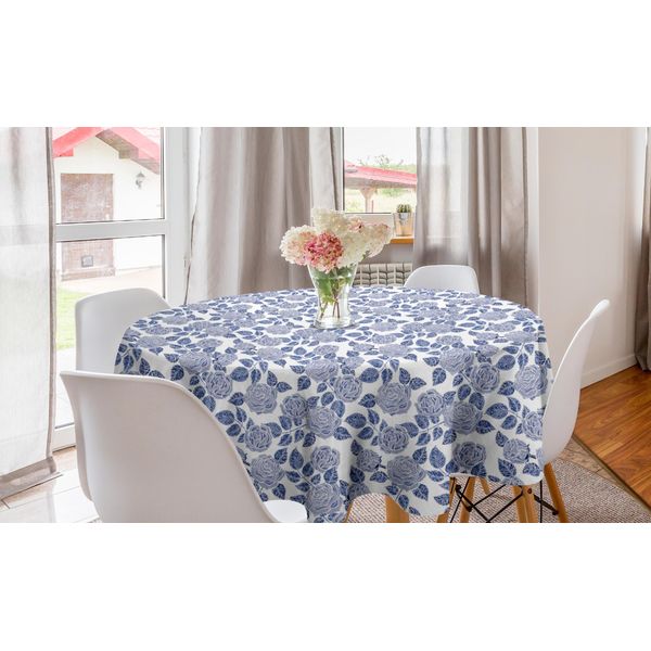 Abakuhaus Tovaglia Rotonda Rosa, Petali Romantici Monocromatici, Tovaglia Circolare Per Sala Da Pranzo, Decorazione Cucina, 150 Cm, Viola Scuro Ceil Blue-image