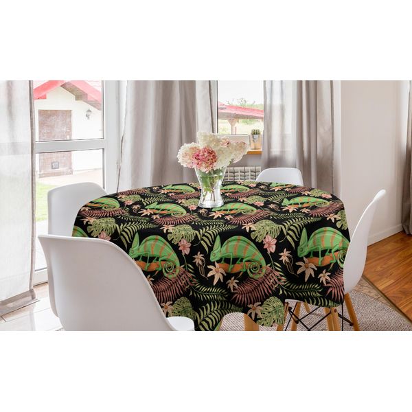Abakuhaus Tovaglia Rotonda Tropicale, Lucertola Camaleonte Esotica, Tovaglia Circolare Per Sala Da Pranzo, Decorazione Cucina, 150 Cm, Grigio Antracite Multicolore-image