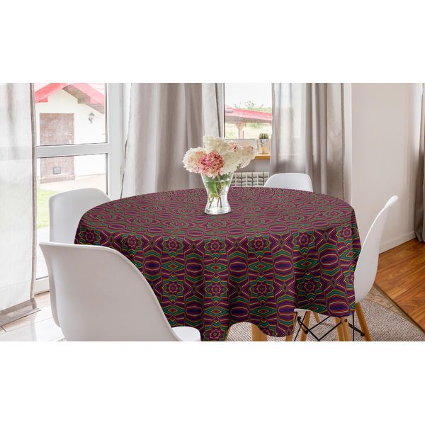 Abakuhaus Tovaglia Rotonda Astratta, Motivo Psichedelico Retrò, Tovaglia Circolare Per Sala Da Pranzo, Decorazione Cucina, 150 Cm, Multicolore-image