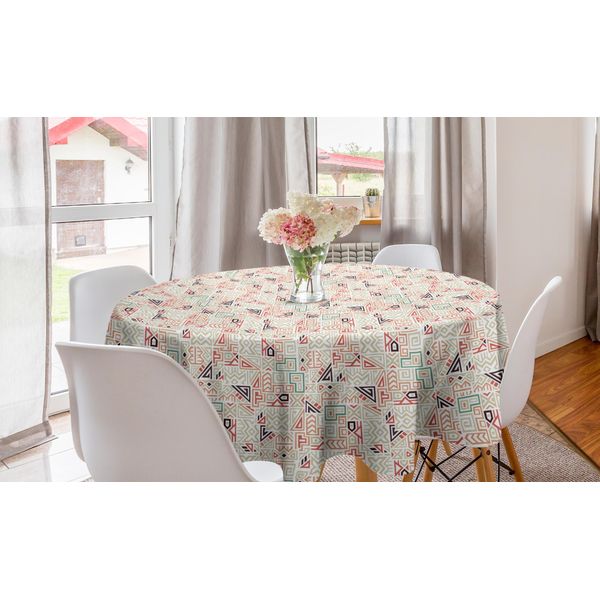 Abakuhaus Tovaglia Rotonda Tribale, Motivi Geometrici Dai Toni Estivi, Tovaglia Circolare Per Sala Da Pranzo E Cucina, 150 Cm, Grigio Giallo Multicolore-image