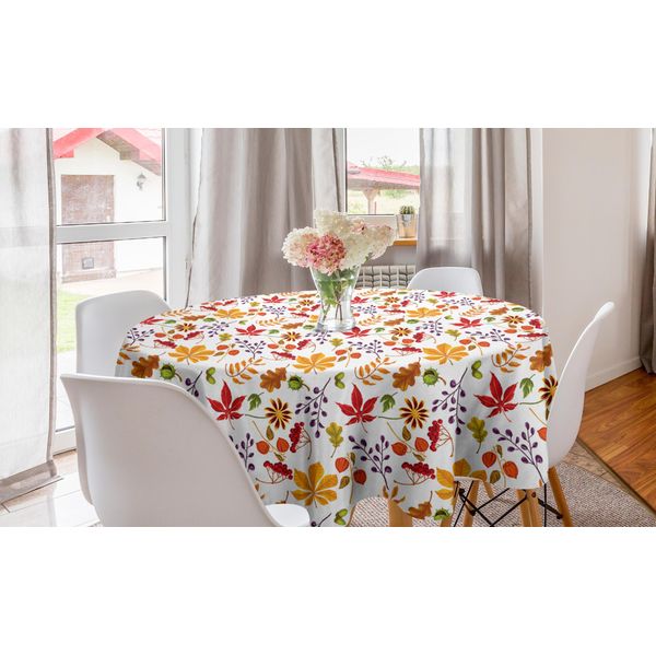 Abakuhaus Tovaglia Rotonda Autunnale, Composizione Di Foglie Opera D'arte, Tovaglia Rotonda Per Sala Da Pranzo Decorazione Per Cucina, 150 Cm, Vermiglio E Arancione Bruciato-image