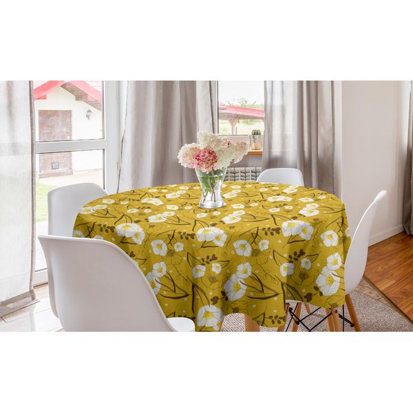 Abakuhaus Hawaii Tovaglia Rotonda, Fiori Primaverili, Tovaglia Circolare Per Sala Da Pranzo, Decorazione Cucina, 150 Cm, Terra Giallo Umbra-image