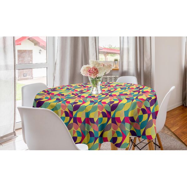 Abakuhaus Tovaglia Rotonda Astratta, Forme Surreali Colorate, Tovaglia Circolare Per Sala Da Pranzo, Decorazione Per Cucina, 150 Cm, Blu Mare Senape-image