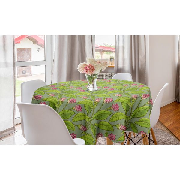 Abakuhaus Tovaglia Rotonda Botanica, Fiori Di Curcuma, Tovaglia Circolare Per Sala Da Pranzo, Decorazione Per Cucina, 150 Cm, Verde Mela-image
