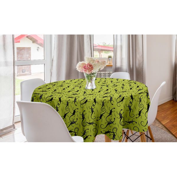 Abakuhaus Lizards Tovaglia Rotonda, Rettili Dalla Forma Slanciata, Tovaglia Circolare Per Decorare La Sala Da Pranzo E La Cucina, 150 Cm, Verde Mela E Grigio Scuro-image