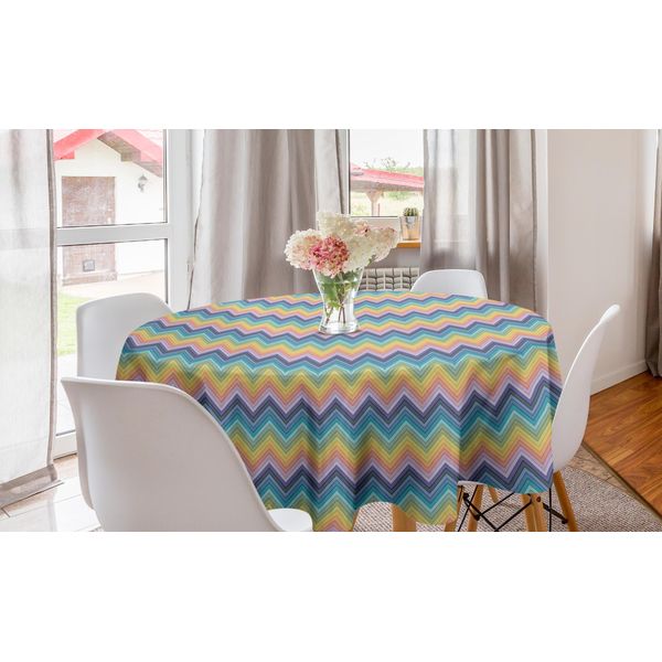 Abakuhaus Tovaglia Rotonda Astratta, Motivo Chevron Colorato, Tovaglia Circolare Per Sala Da Pranzo E Cucina, 150 Cm, Multicolore-image