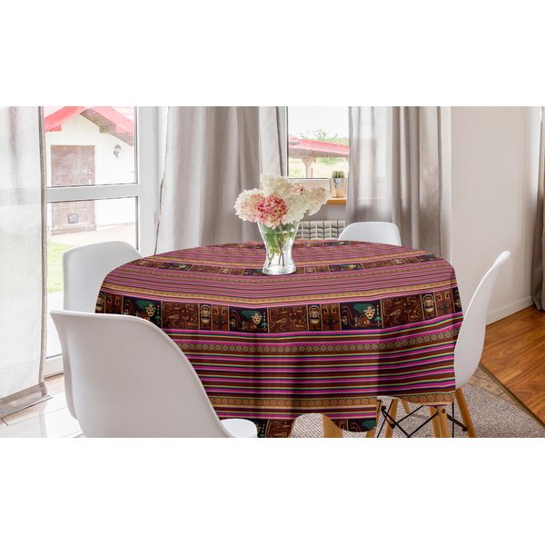Abakuhaus Tovaglia Rotonda Etnica, Motivi Folk A Strisce, Tovaglia Circolare Per Sala Da Pranzo, Decorazione Cucina, 150 Cm, Multicolore-image