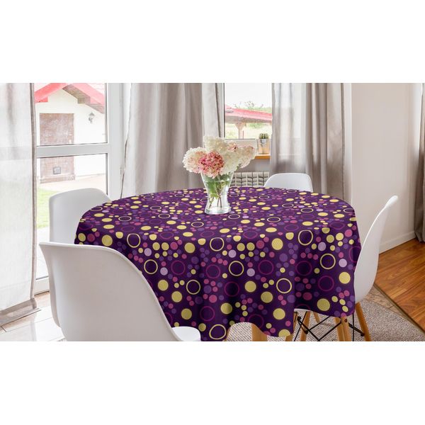 Abakuhaus Tovaglia Rotonda Astratta, Pois E Cerchi, Tovaglia Circolare Per Sala Da Pranzo, Decorazione Cucina, 150 Cm, Viola Marrone-image
