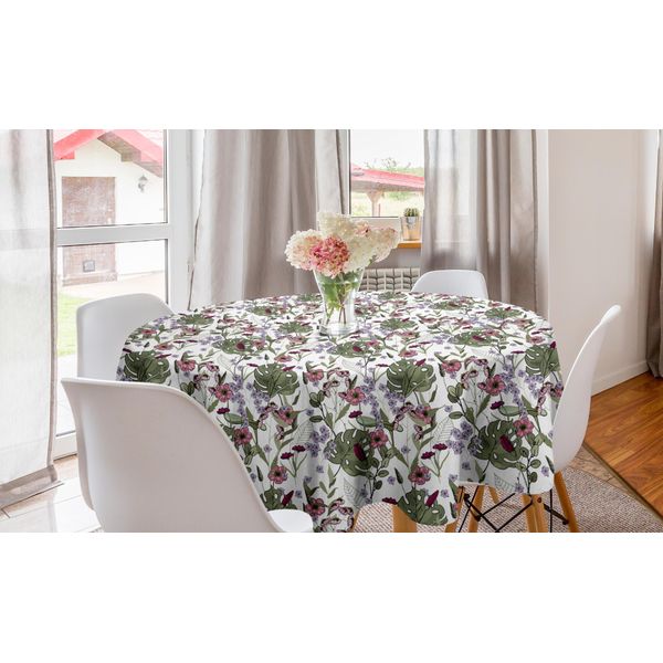 Abakuhaus Tovaglia Rotonda Botanica, Foglie E Fiori Di Monstera, Tovaglia Circolare Per Decorare La Sala Da Pranzo E La Cucina, 150 Cm, Multicolore-image