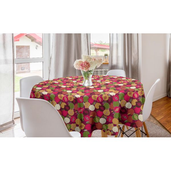 Abakuhaus Tovaglia Rotonda Con Motivi Fruttati, Motivo Ripetuto Con Melograni, Tovaglia Circolare Per Sala Da Pranzo E Cucina, 150 Cm, Magenta Scuro Multicolore-image