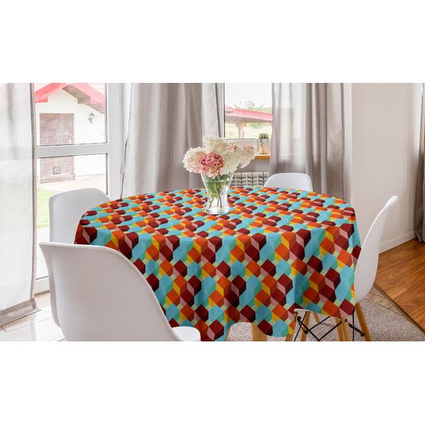 Abakuhaus Tovaglia Geometrica Rotonda, Effetto Cubi Tridimensionali, Tovaglia Circolare Per Sala Da Pranzo, Decorazione Cucina, 150 Cm, Multicolore-image