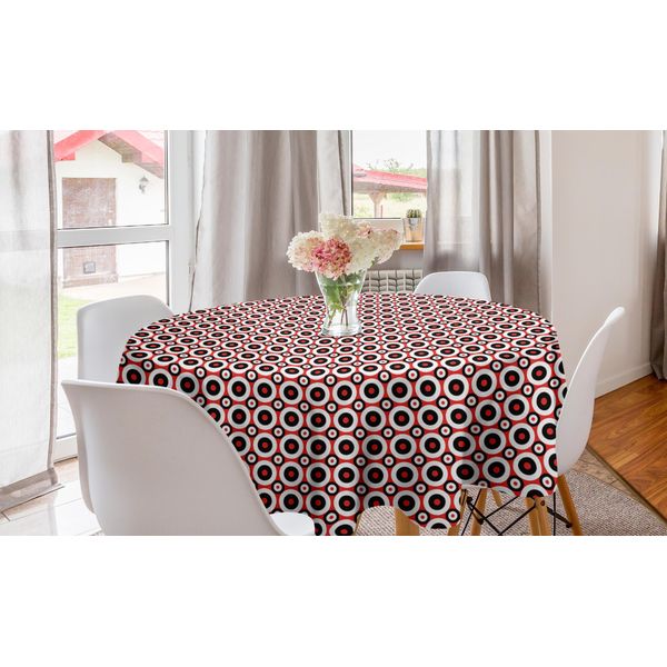 Abakuhaus Tovaglia Rotonda Retrò, Concentrica Tricolore, Tovaglia Rotonda Per Sala Da Pranzo, Decorazione Cucina, 150 Cm, Vermiglio E Grigio Antracite-image