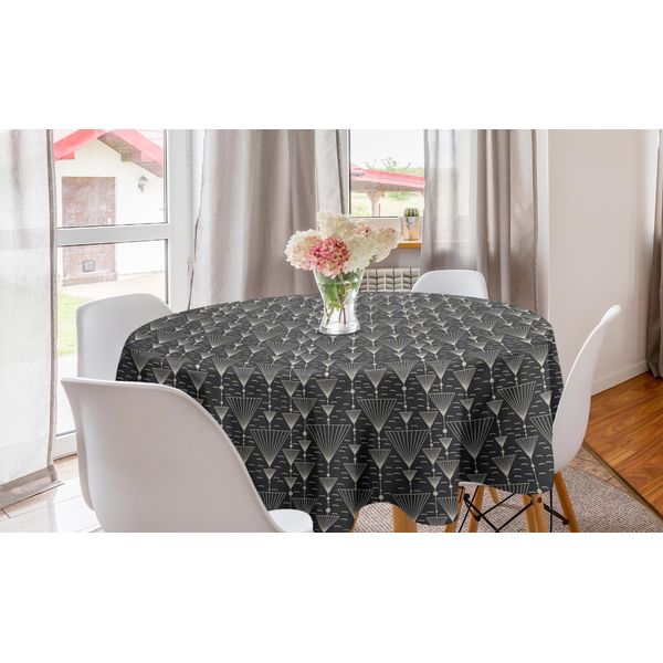 Abakuhaus Tovaglia Rotonda Astratta, Triangoli A Strisce Moderne, Tovaglia Circolare Per Decorazione Sala Da Pranzo Cucina, 150 Cm, Guscio D'uovo Grigio Scuro-image