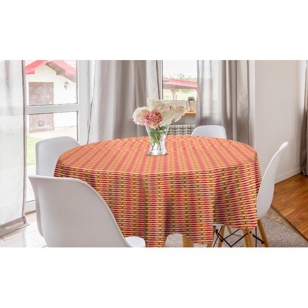 Abakuhaus Tovaglia Rotonda Astratta, Bicolore Motivo Insolito, Tovaglia Circolare Copertura Per Sala Da Pranzo Decorazione Per Cucina, 150 Cm, Arancione Scuro Vermiglio-image